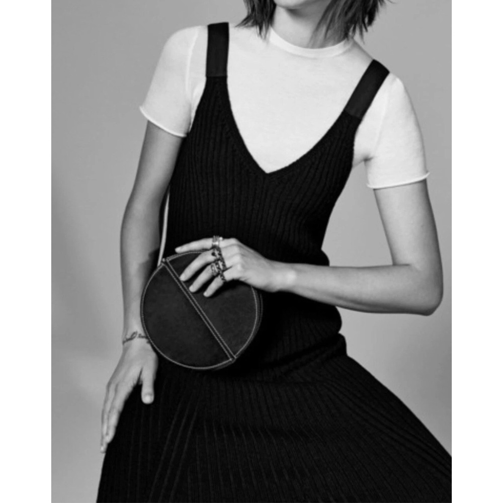 Zara Woman Studio Black Ribbed 95% Wool Blend Knit V-Neck Midi Dress Size M/L